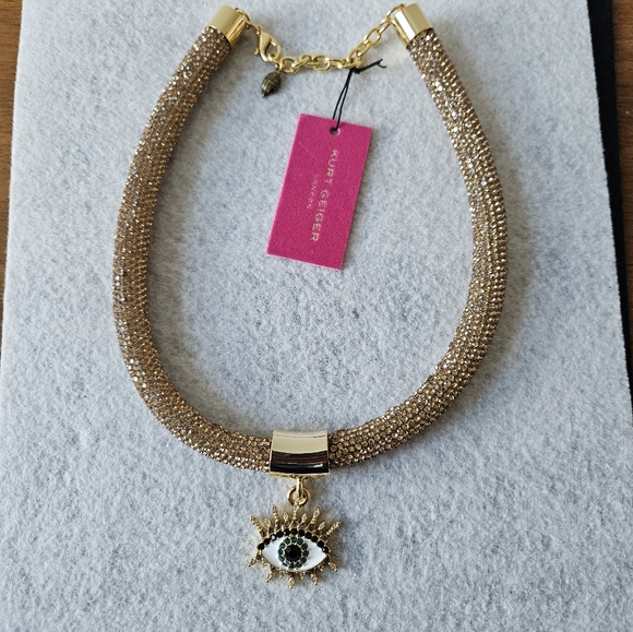 Kurt Geiger London Crystal Eye Pendant Rope Collar Necklace in Gold - Picture 10 of 14